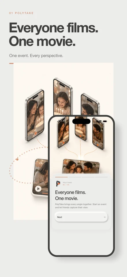 Everyone films. One movie. PolyTake shown on iPhone